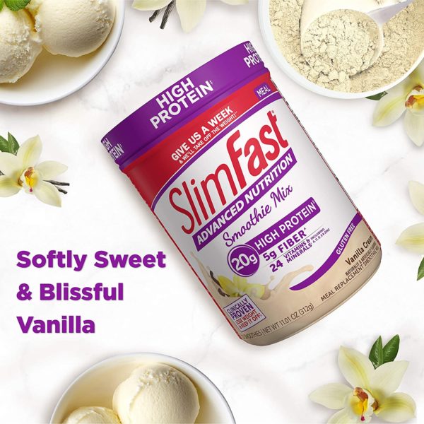 SlimFast Advanced Nutrition Vanilla Cream Smoothie Mix - Weight Loss Meal Replacement - 20g Protein - 11 Oz. Canister - Image 4