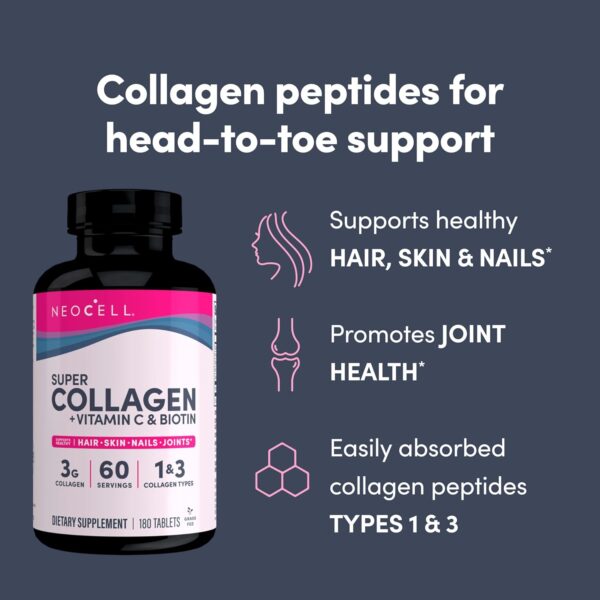 Neocell Super Collagen with Vitamin C & Biotin -180 tablets (Packaging may vary) - 2 MONTH SUPPLY - Image 2