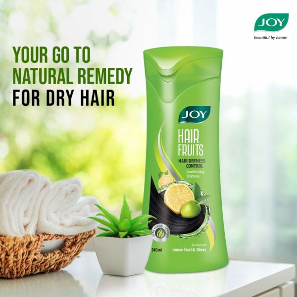 Joy Hair Fruits Hair Dryness Control Conditioning Shampoo Enriched with Lemon & Olives, 340ml - Image 3