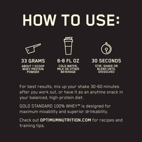 Optimum Nutrition, Gold Standard 100% Whey Protein Powder, 24g Protein, Vanilla Ice Cream, 5 lb - Image 3