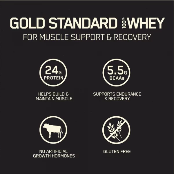 Optimum Nutrition, Gold Standard 100% Whey Protein Powder, 24g Protein, Vanilla Ice Cream, 5 lb - Image 5
