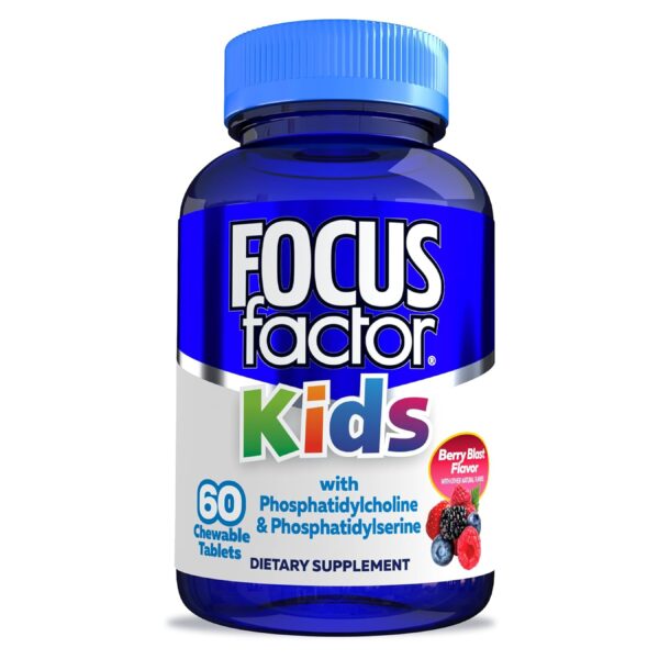 Focus Factor Kids Chewable Daily Vitamin, 60 Count, Brain Health Support with Vitamin B12, C & D3