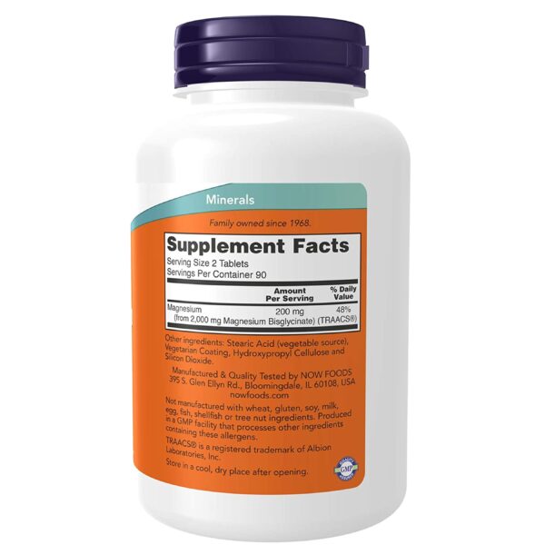 NOW Supplements, Magnesium Glycinate 100 mg, Highly Absorbable Form, 180 Tablets - Image 3