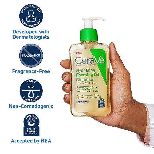 CeraVe Hydrating Foaming Oil Cleanser | Foaming Oil Wash with Squalane Oil, Triglyceride, Hyaluronic Acid and Ceramides | For Dry to Very Dry Skin | 8 Oz - Image 5