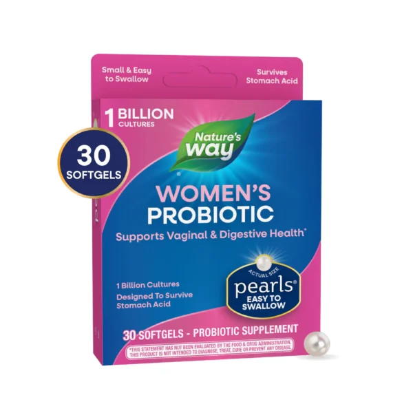 Nature's Way Probiotic Pearls for Women, Vaginal &Digestive Health Support*, Protects Against Constipation & Bloating*, 30 Softgels