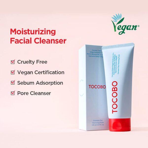 TOCOBO Coconut Clay Cleansing Foam 5.07 fl oz / 150ml | Micro Bubble Deep Foam Cleanser, Pore Care, Moisturizing Facial Cleanser - Image 4