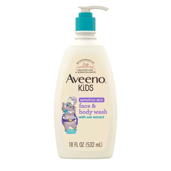 Aveeno Kids Sensitive Skin Face & Body Wash With Oat Extract, Gently Washes Without Drying - 18 fl oz