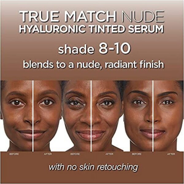 L'Oreal Paris True Match Nude Hyaluronic Tinted Serum Foundation with 1% Hyaluronic acid, Deep 8-10, 1 fl. oz. - Image 4