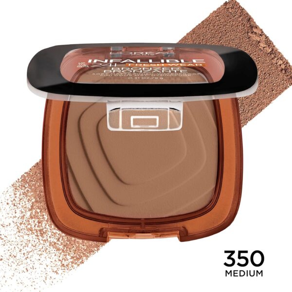 L'Oreal Paris Infallible Up to 24H Fresh Wear Bronzer, Longwear Soft Matte Finish, Waterproof & Heatproof, 350 Medium, 0.31 oz - Image 4