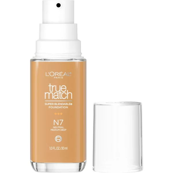 L'Oreal Paris True Match Cream Foundation Makeup, N7 Neutral Medium Deep, 1 fl oz