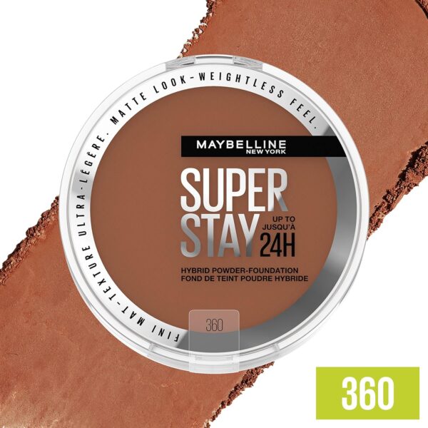 Maybelline Super Stay Up to 24HR Hybrid Powder-Foundation, Medium-to-Full Coverage Makeup, Matte Finish, 360 - Image 5