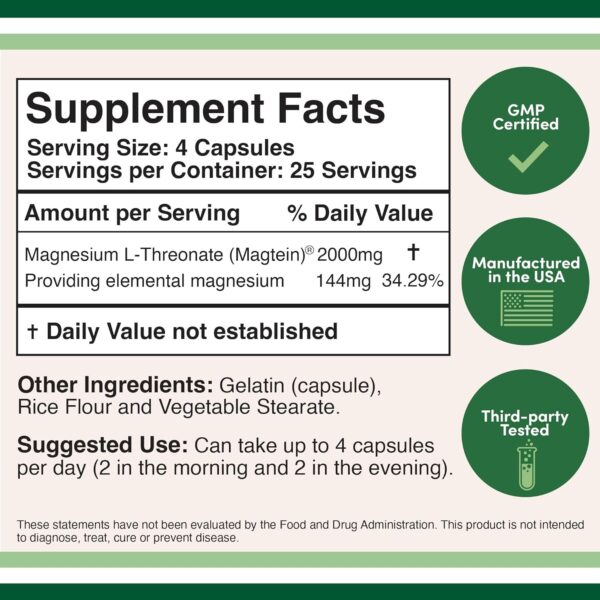 Double Wood Magnesium L Threonate, 100 Capsules - Image 4