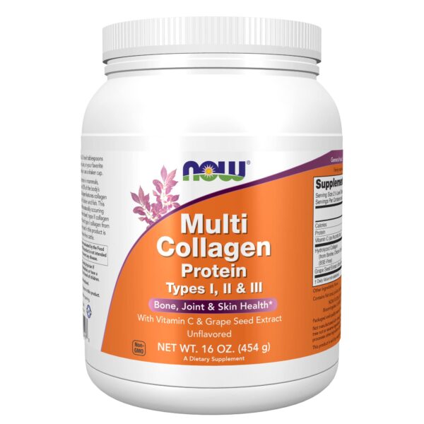 NOW Supplements, Multi Collagen Protein Types I, II & III Powder, Bone, Joint, and Skin Health, 16 oz