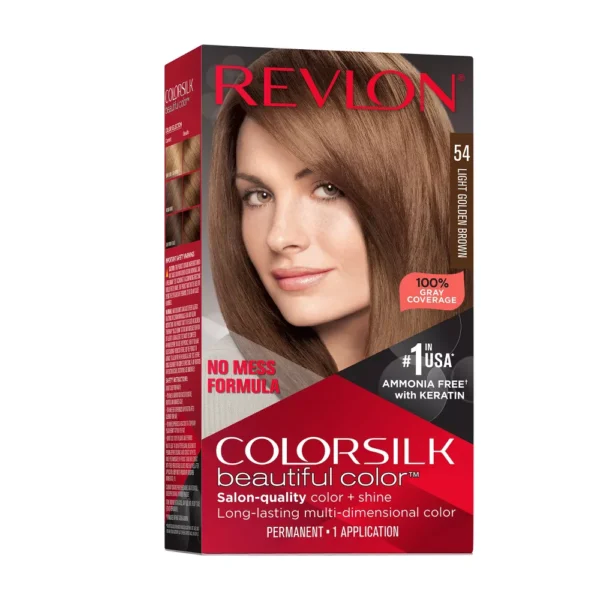 Revlon Colorsilk Beautiful Color Permanent Hair Color Long-Lasting High-Definition with 100% Gray Coverage - 4.4 fl oz #54 - Light Golden Brown