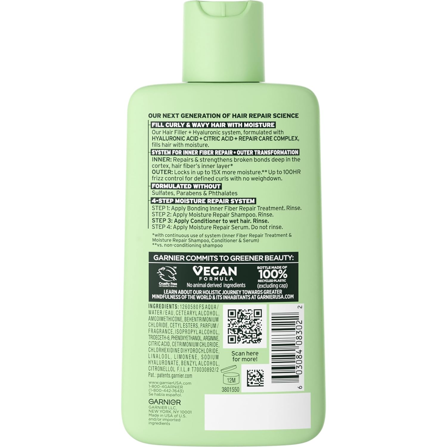 Garnier Fructis Hair Filler Moisture Repair Conditioner, Sulfate Free Conditioner for Curly, Wavy Hair with Hyaluronic Acid, 10.1 Fl Oz - Image 3
