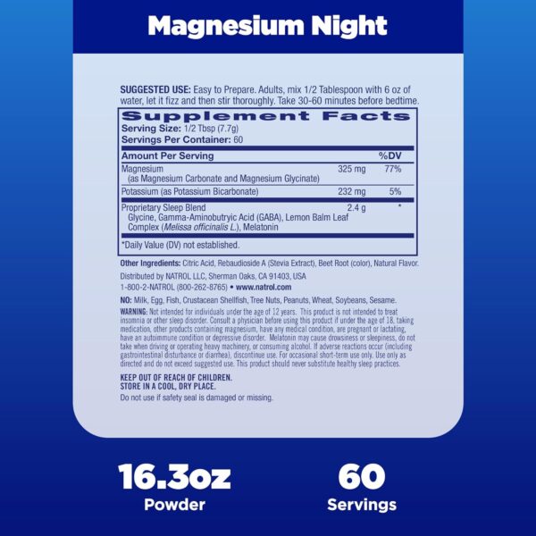 Natrol Mood + Stress High Absorption Night Magnesium Carbonate and Magnesium Glycinate 325mg with a Blend of Glycine, GABA, Lemon Balm and Melatonin, 16.3 OZ Cherry-Flavored Powder, 60 Day Supply - Image 4