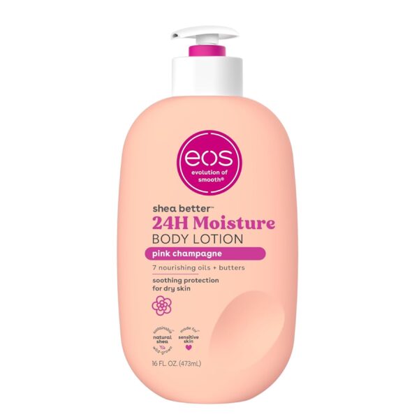 eos Shea Better Body Lotion- Pink Champagne, 24-Hour Moisture Skin Care, Lightweight & Non-Greasy, Made with Natural Shea, Vegan, 16 fl oz