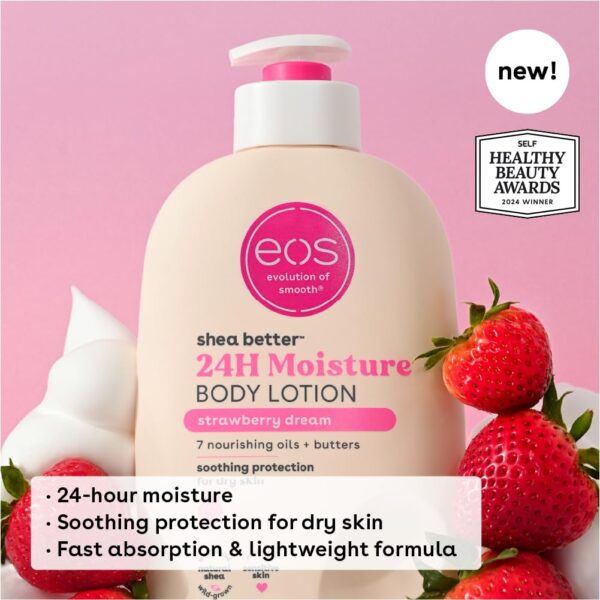 eos Shea Better Body Lotion- Strawberry Dream, 24-Hour Moisture Skin Care, Lightweight & Non-Greasy, Made with Natural Shea, Vegan, 16 fl oz - Image 4