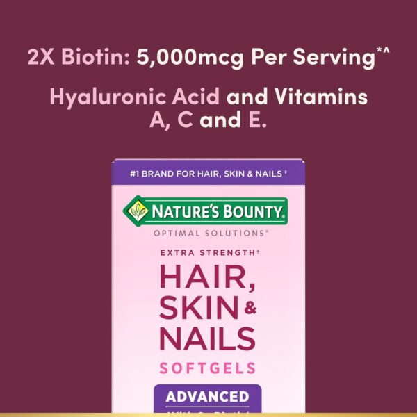 Nature's Bounty Advanced Hair, Skin & Nails, Argan-Infused Vitamin Supplement with Biotin and Hyaluronic Acid, 150 Rapid Release Softgels - Image 6