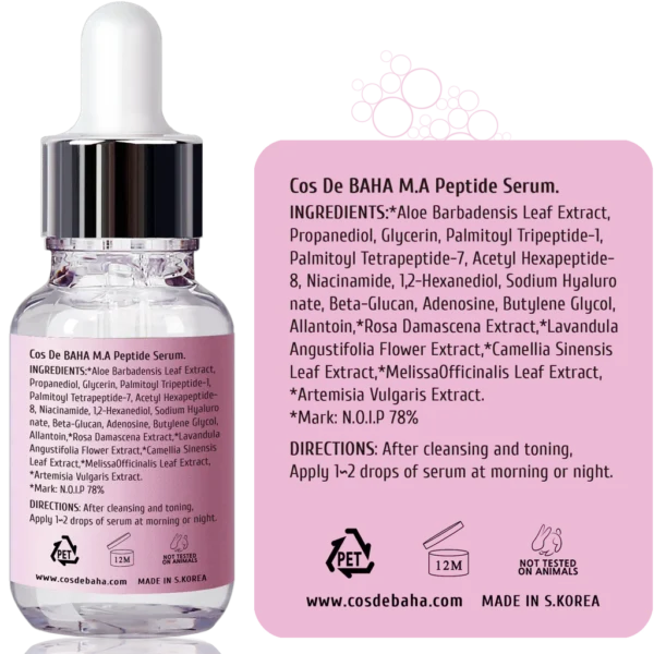 Cos de BAHA Peptide Complex Facial Serum with Matrixyl 3000 & Argireline - Anti Aging & Wrinkles - 1oz (30ml) - Image 3