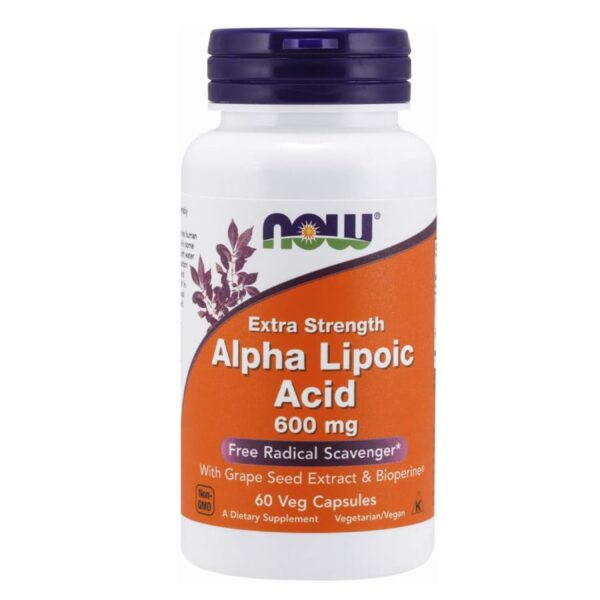 NOW Supplements, Alpha Lipoic Acid 600 mg with Grape Seed Extract & Bioperine®, Extra Strength, 60 Count