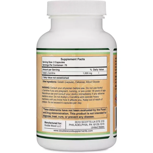 Double Wood Acetyl L-Carnitine (ALCAR) - 150 x 500 mg capsules - Image 3