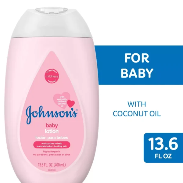 Johnson's Moisturizing Mild Pink Baby Body Lotion, Coconut Oil for Delicate Skin, Hypoallergenic - 13.6 fl oz