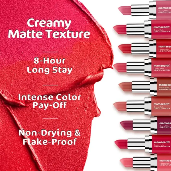 mamaearth Creamy Matte Long Stay Lipstick – Rose Nude – 4.2g - Image 4