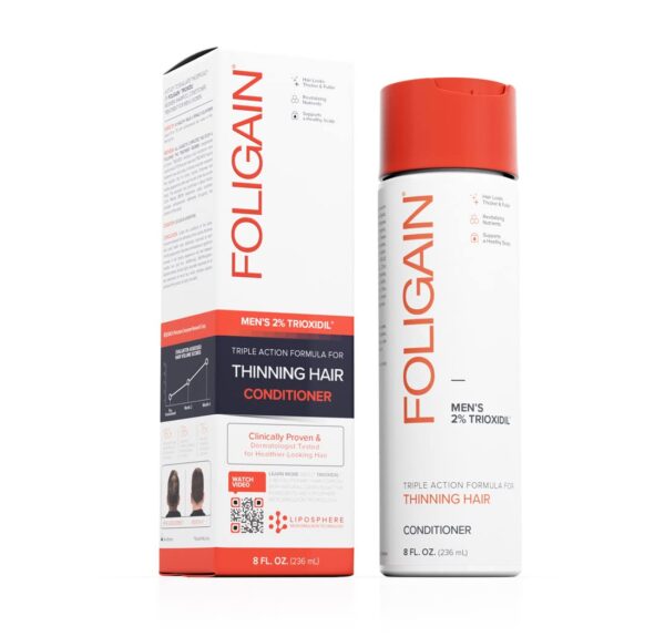 Foligain Triple Action Conditioner For Thinning Hair, Volumizing Conditioner for Men, 8 Fl. Oz.