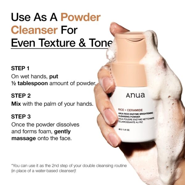 ANUA RICE ENZYME BRIGHTENING CLEANSING POWDER, Rice Mask, Ceramide, Gentle Face Wash for Brightening, Radiant Skin, Facial Cleanser for Dry Skin, Korean Skincare, Fragrance Free, 40g/1.41fl.oz. - Image 5
