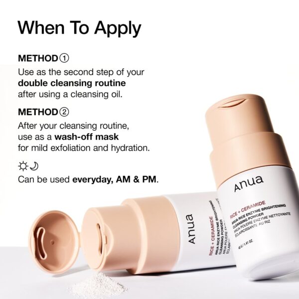 ANUA RICE ENZYME BRIGHTENING CLEANSING POWDER, Rice Mask, Ceramide, Gentle Face Wash for Brightening, Radiant Skin, Facial Cleanser for Dry Skin, Korean Skincare, Fragrance Free, 40g/1.41fl.oz. - Image 7