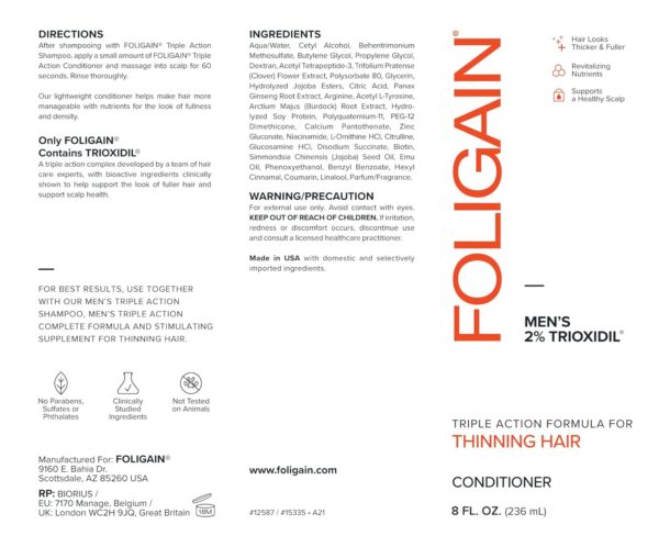 Foligain Triple Action Conditioner For Thinning Hair, Volumizing Conditioner for Men, 8 Fl. Oz. - Image 6