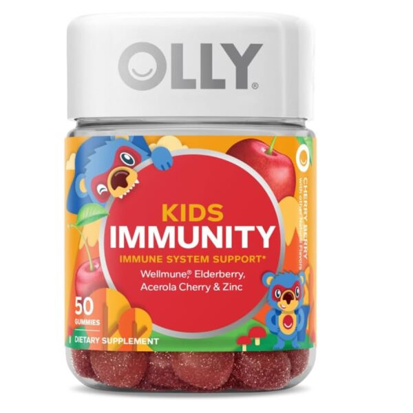 OLLY Kids Immunity Gummy, Immune Support, Wellmune, Elderberry, Vitamin C, Zinc, Chewable Supplement, Cherry - 50 Count