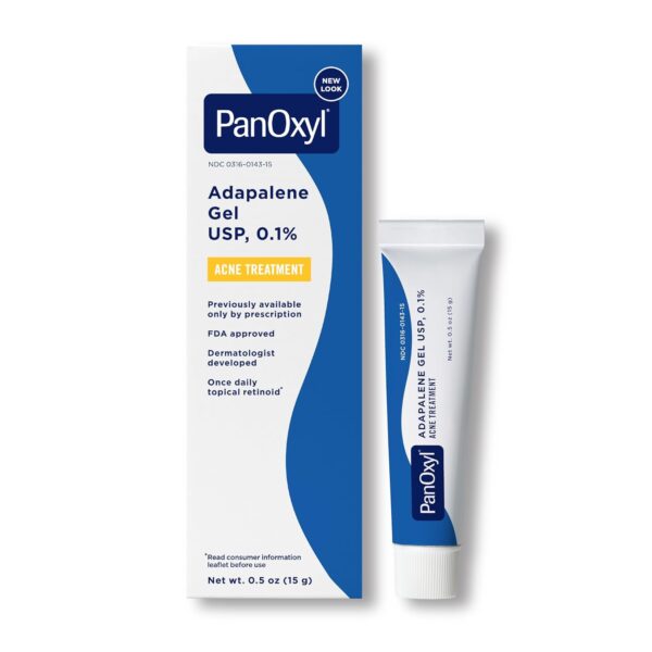 PanOxyl Adapalene 0.1% Leave-On Gel, 30 Day Supply, Retinoid Gel Acne Treatment, Acne Prone Skin, Oil Free, Fragrance Free, 0.5 oz  (Packaging May Vary)