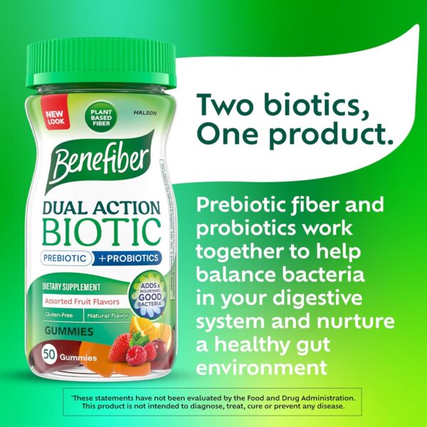 Benefiber Prebiotic Fiber Supplement Gummies with Probiotics for Digestive Health, Assorted Fruit Flavors - 50 ct (Packaging May Vary) - Image 8