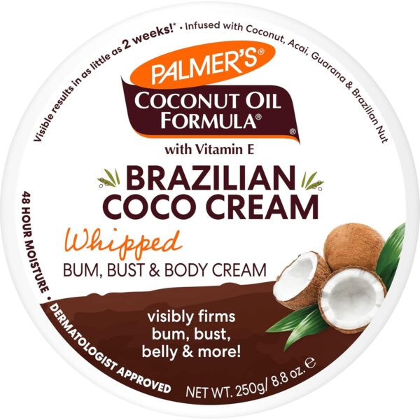 Palmer's Coconut Oil Formula Brazilian Coco Cream with Vitamin E, 8.8 Fl Oz, Whipped Bum, Bust & Body Cream, Helps with Skin Tightening & Firming - Image 2