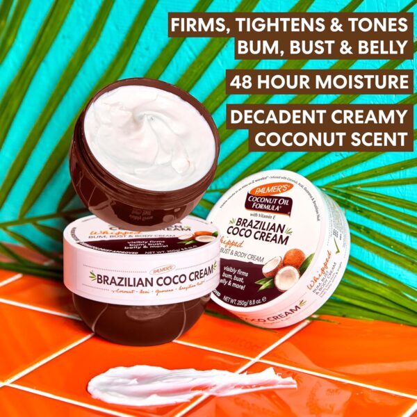 Palmer's Coconut Oil Formula Brazilian Coco Cream with Vitamin E, 8.8 Fl Oz, Whipped Bum, Bust & Body Cream, Helps with Skin Tightening & Firming - Image 5