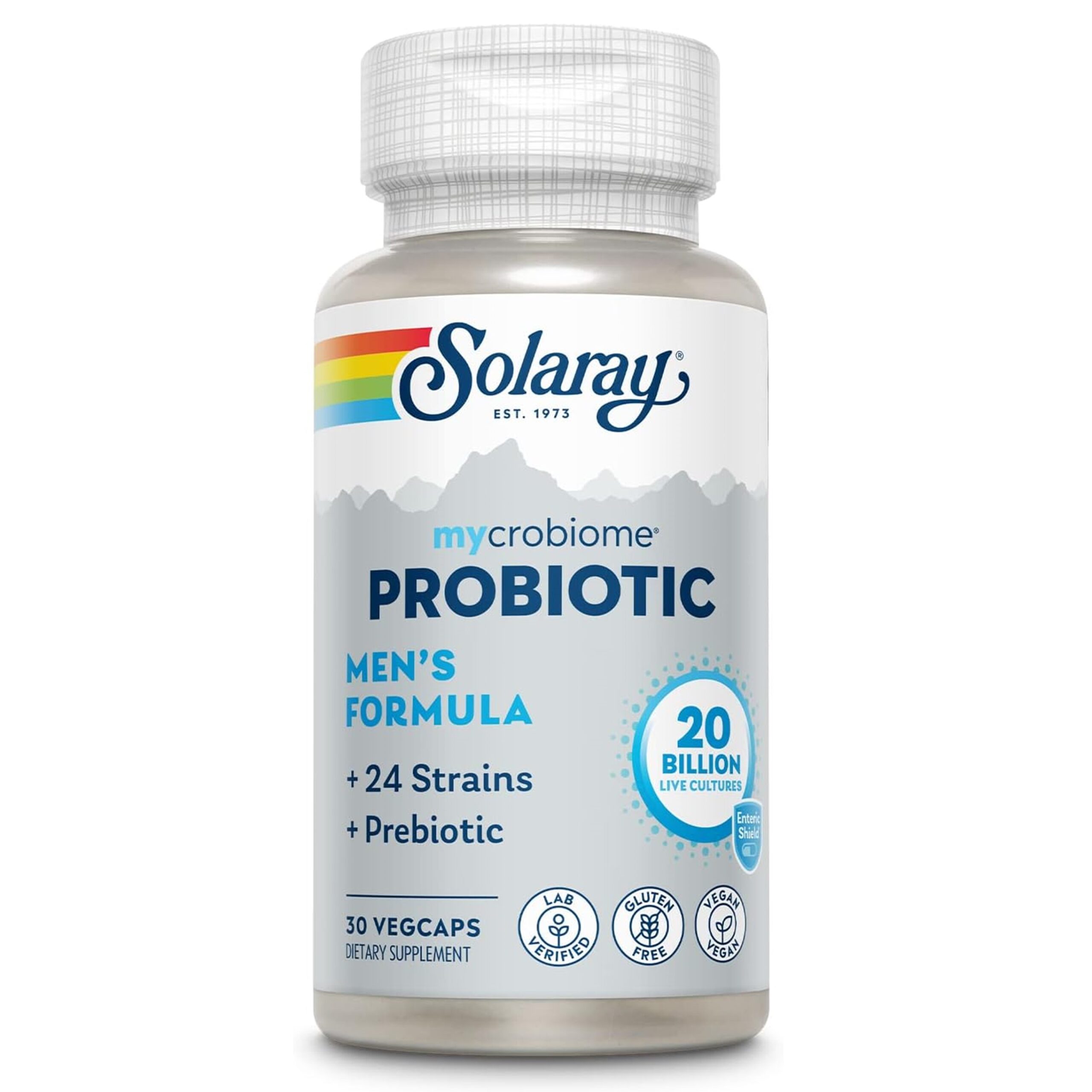 SOLARAY Mycrobiome Probiotic Men’s Formula, Probiotics for Men, Gut Health, Digestion, Immune Function & More, 20 Billion CFU Mens Probiotic, 24 Strains Plus Prebiotic, 30 VegCaps