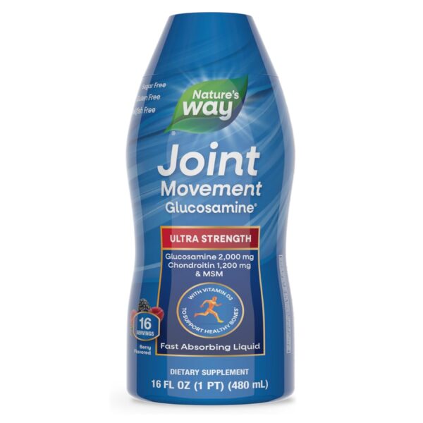 Nature's Way Joint Movement Glucosamine Fast Absorbing Liquid, Ultra Strength, Supports Healthy Bones*, Chondroitin, and MSM with Vitamin D3, Berry Flavored, 16 Fl Oz