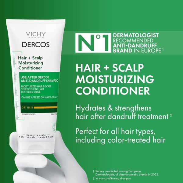 Vichy Dercos Hair & Scalp Moisturizing Conditioner, Formulated With Glycerin, Niacinamide + Hyaluronic Acid, Hair Conditioner & Scalp Moisturizer, Strengthens, Post Dandruff Treatment, 6.7 Fl Oz - Image 3