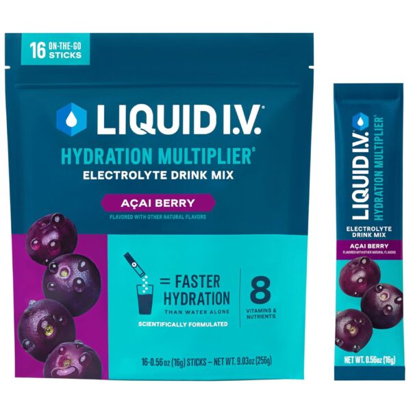 Liquid IV Hydration Multiplier - Acai Berry | Electrolyte Powder Drink Mix | 1 Pack (16 Servings)