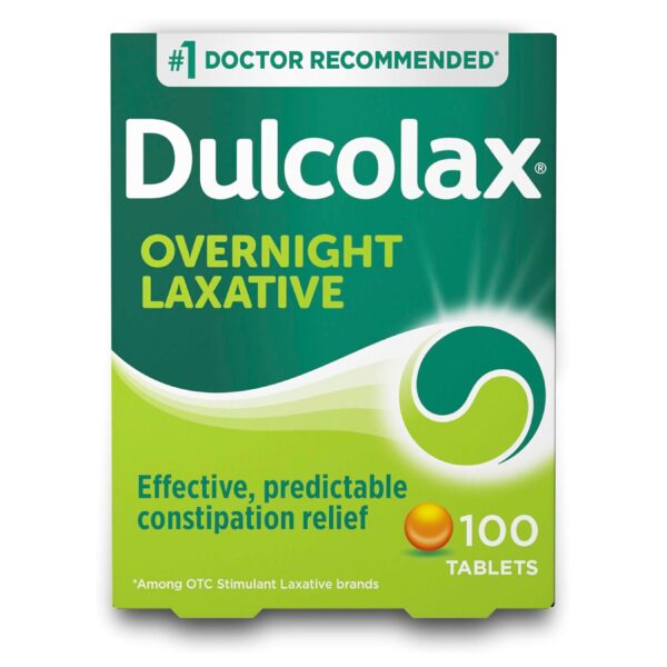 Dulcolax Stimulant Laxative Tablets, Predictable & Effective Constipation Relief, Relieves Straining & Bloating, Bisacodyl 5 mg, 100 Count