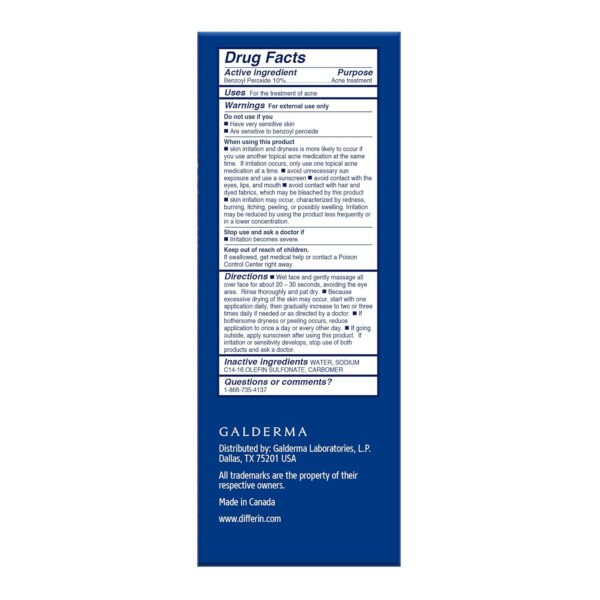 Differin Acne Face Wash with 10% Benzoyl Peroxide, Maximum Strength OTC Acne Foaming Cleanser, Fast Acting Acne Treatment for Face and Body, 5 oz - Image 8