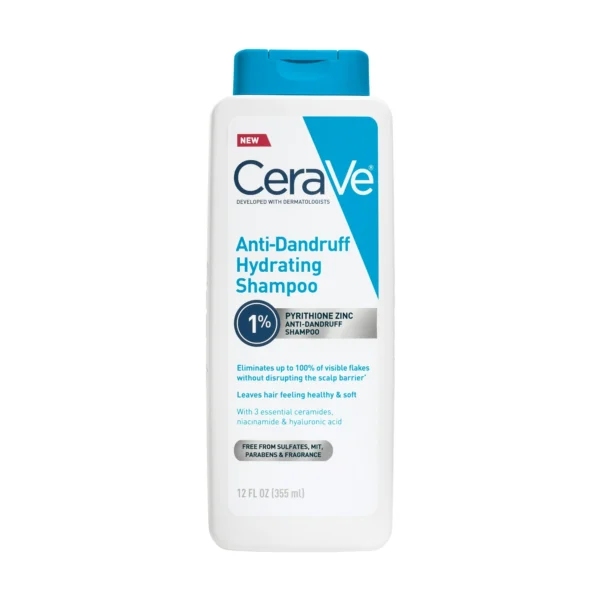 CeraVe Hydrating Anti-Dandruff Shampoo, Fragrance Paraben & Sulfate Free, All Hair Types, 12 fl oz