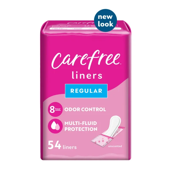 Carefree Panty Liners, Regular, Unscented, Wrapped, 8 Hour Odor Control, 54 Ct