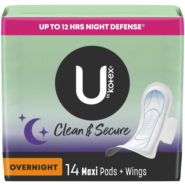 U by Kotex Security Maxi Pad with Wings, Overnight, Unscented, 14 Count - Image 2