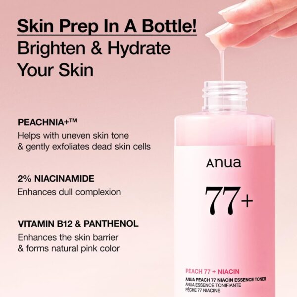 Anua Peach 77 Niacin Essence Toner 250ml / Brightening Toner for Face, Niacinamide, Panthenol, Ceramides, Facial Toner for Glass Skin, Korean Skin Care (8.45 fl.oz.) - Image 5
