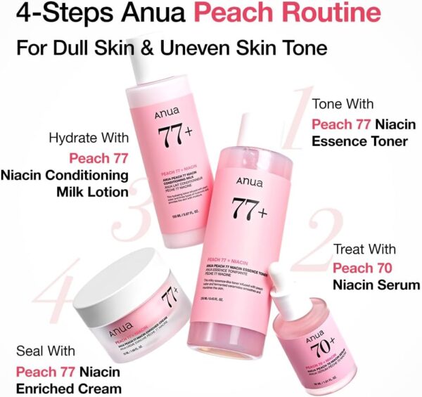 Anua Peach 77 Niacin Essence Toner 250ml / Brightening Toner for Face, Niacinamide, Panthenol, Ceramides, Facial Toner for Glass Skin, Korean Skin Care (8.45 fl.oz.) - Image 6