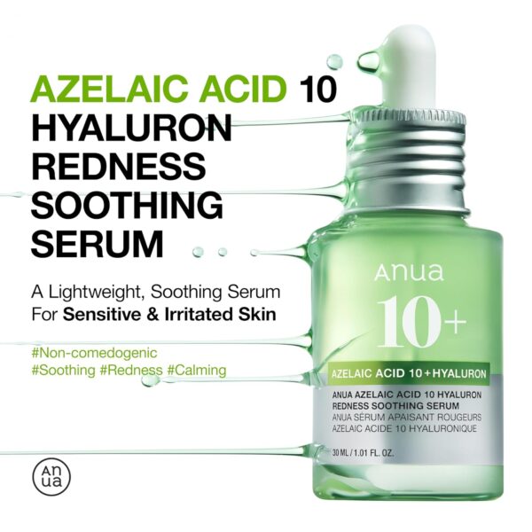 Anua Azelaic Acid 10 Hyaluron Redness Soothing Serum, Facial Serum for Sensitive skin, Hyaluronic Acid, Niacinamide, Spot Care, Natural Color, Vegan, Korean Skincare (30ml/ 1.01 fl oz.) - Image 3