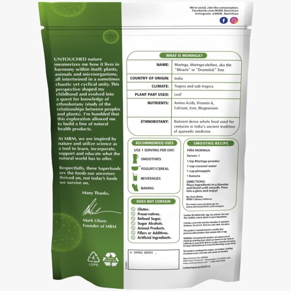 MRM Nutrition Moringa Powder| Superfoods | Digestive Health | High Fiber | Antioxidant | 60 Servings - Image 4